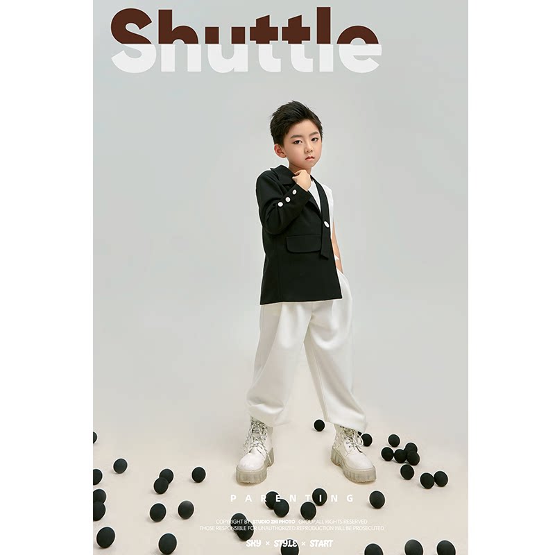 儿童摄影服主题影楼拍照写真大男孩艺术照拼接西装6-8岁走秀潮服