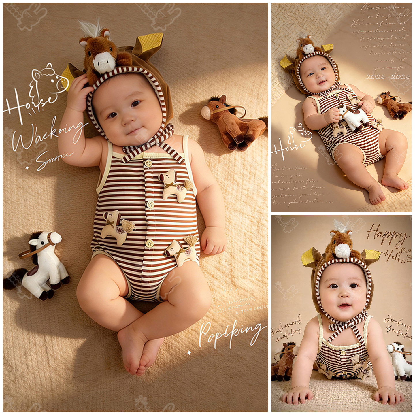 婴儿百日照小马宝宝摄影服装宝宝百天照拍照衣服道具影楼写真照