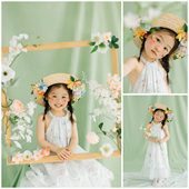 春季 影楼写真照 写真儿童拍照衣服绿色春日碎花裙主题女童摄影服装