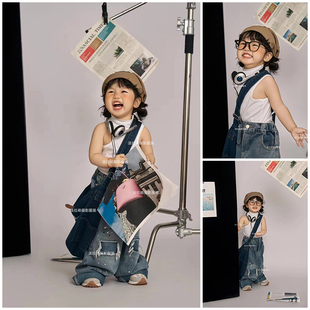 儿童摄影服装牛仔潮童主题3岁-12岁女孩艺术照写真照拍照衣服道具