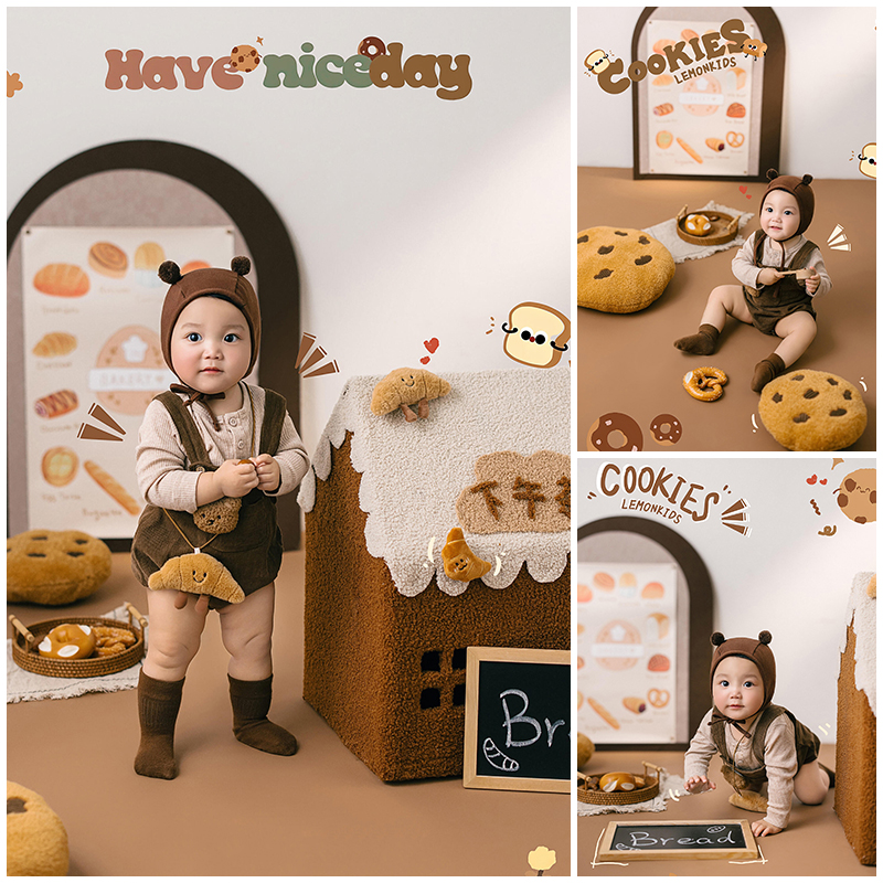 小熊下午茶主题服装背带裤