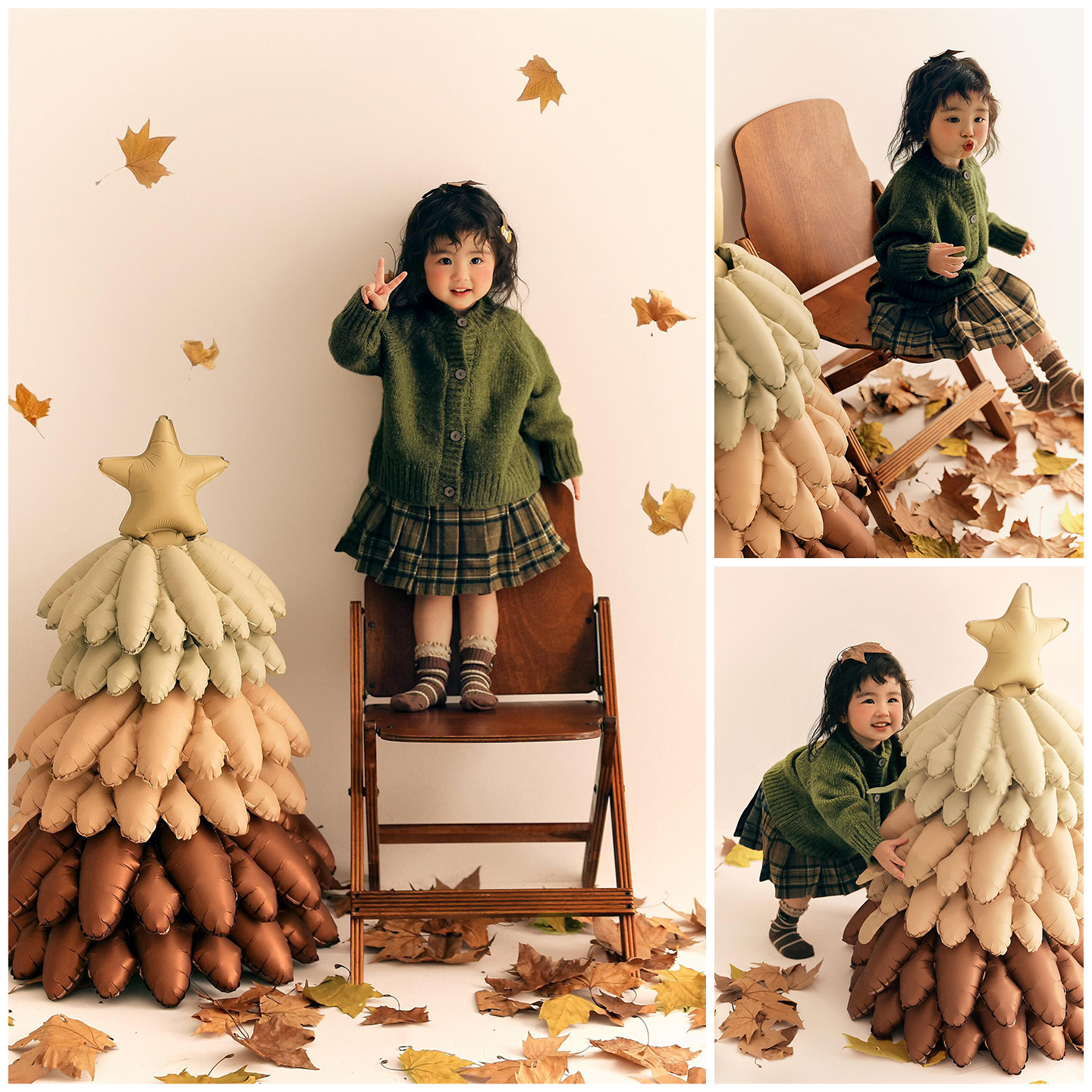 儿童摄影服装美拉德圣诞主题拍照衣服气球圣诞树女童影楼写真照