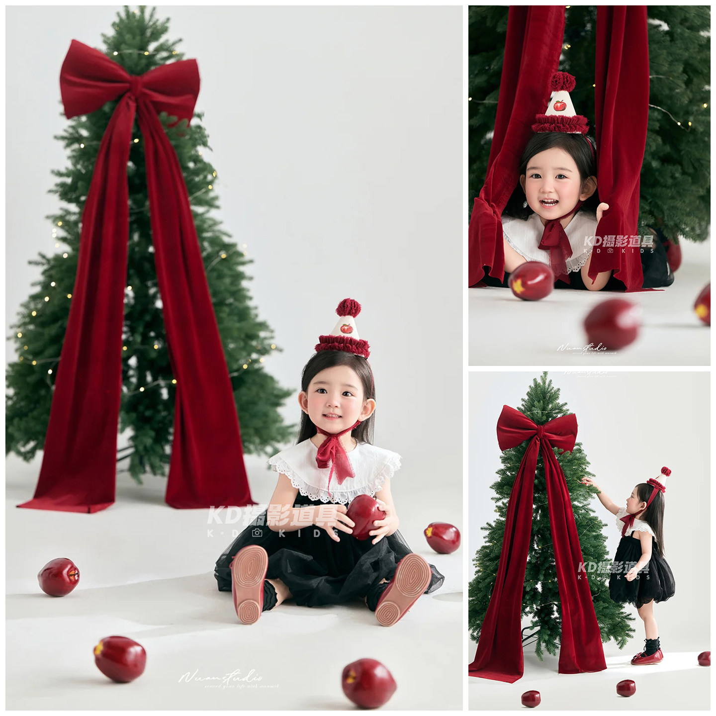 圣诞甜梦主题影楼摄影服装小童女童拍照衣服圣诞树道具写真艺术照