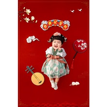 中国风汉服百天拍照服装道具满月主题婴儿百日影楼艺术照摄影衣服