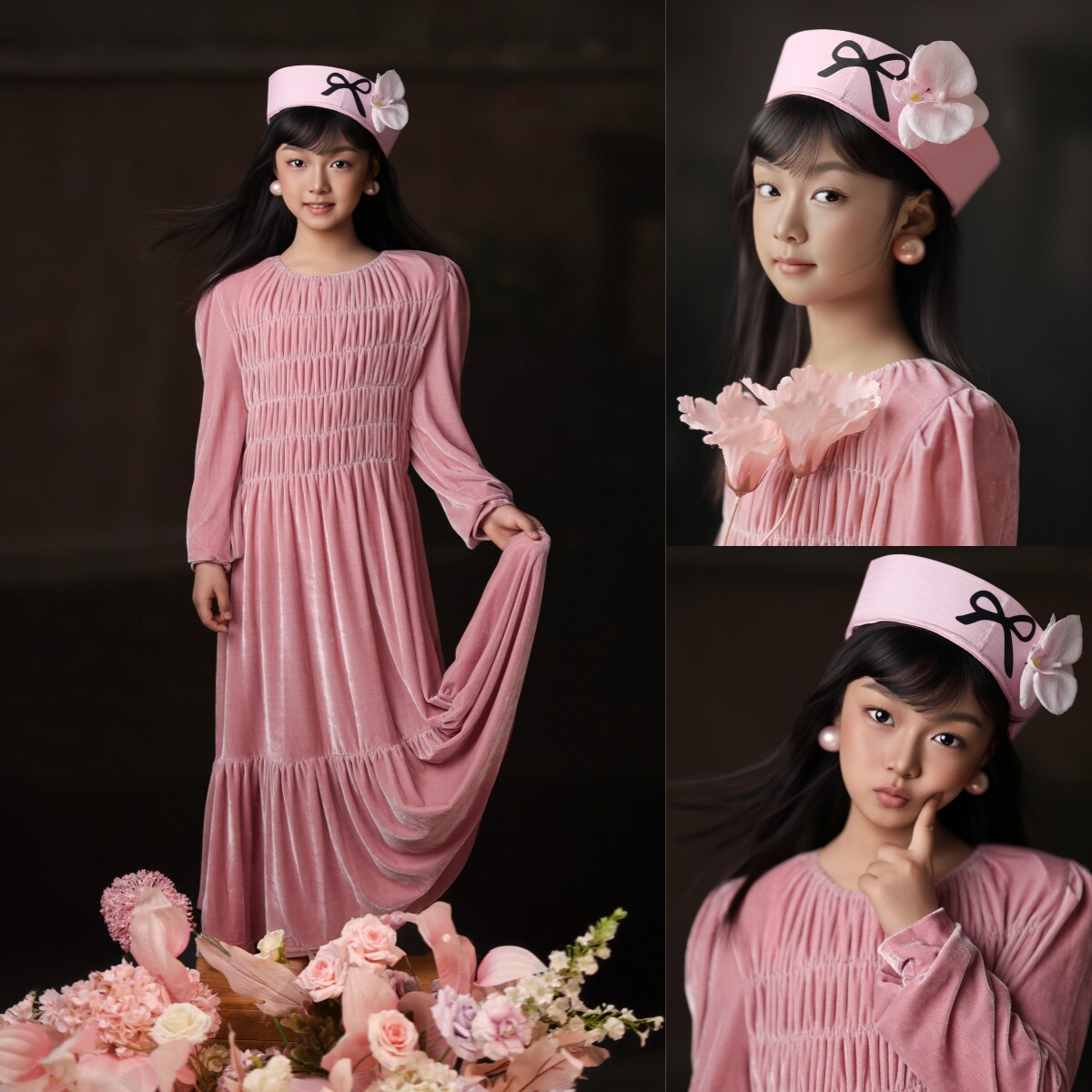 儿童摄影服装肖像写真粉色丝绒裙大童老师推荐高级感女童写真衣服图片