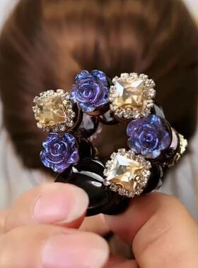 韩系优雅紫色玫瑰发夹百搭小号半扎发抓夹新款甜美时尚马尾夹头饰