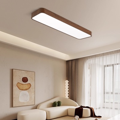 胡桃木纹长条灯LED吸顶灯阳台走廊过道厨房超薄玄关灯超亮中古风