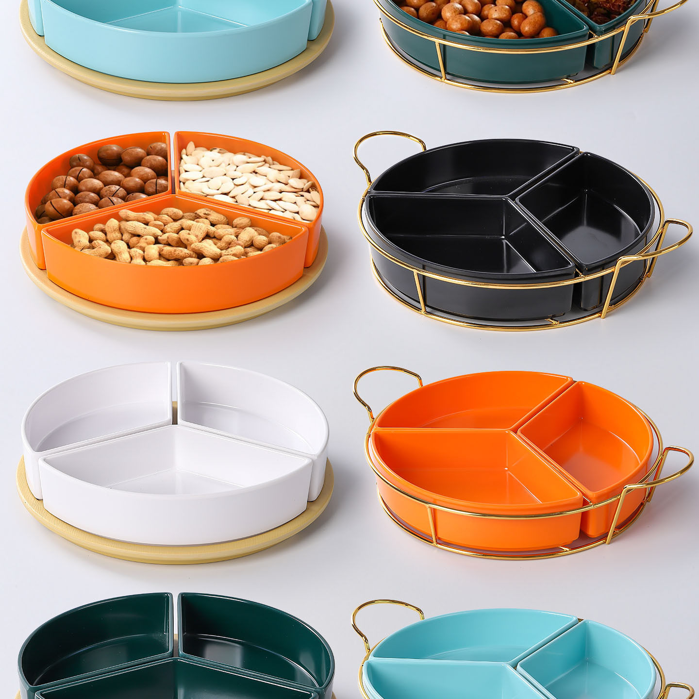 网红密胺会所沐足棋牌室可叠加小吃盘分格KTV零食坚果水果盘商用