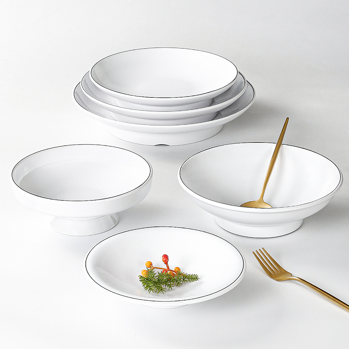 密胺餐具盘子商用餐厅饭店高脚盘深盘拌面碗酒店瓷汤盘上汤菜盘