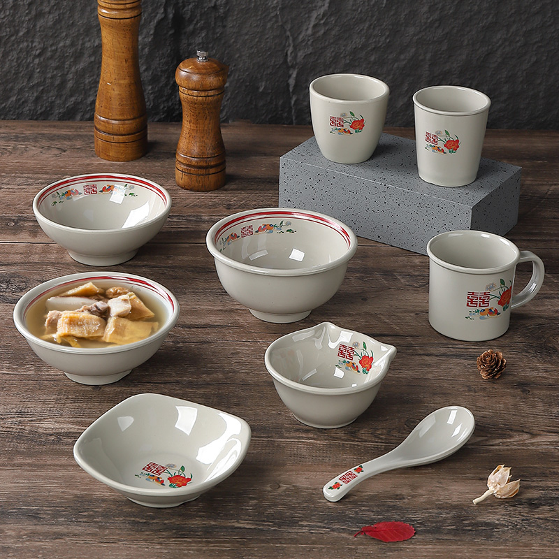 复古市井火锅店餐具特色小碗网红老式密胺塑料碗重庆老火锅小菜碗