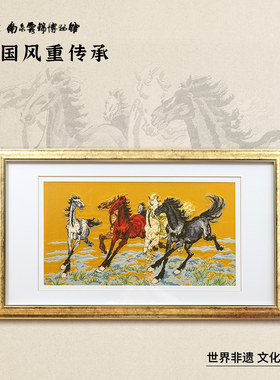 南京云锦研究所六骏图镜框挂画