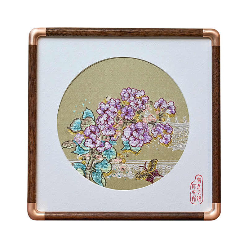 南京云锦研究所花开满枝紫薇摆件