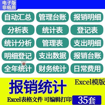 公司财务报销统计excel表格全年支出台账数据管理明细分析图模版