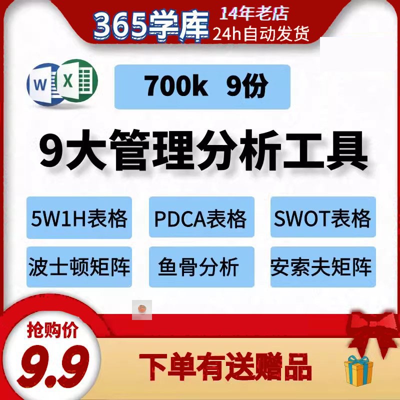 常用管理分析工具5W1H波士顿矩阵鱼骨图SWOT表格PDCA企业Excel模