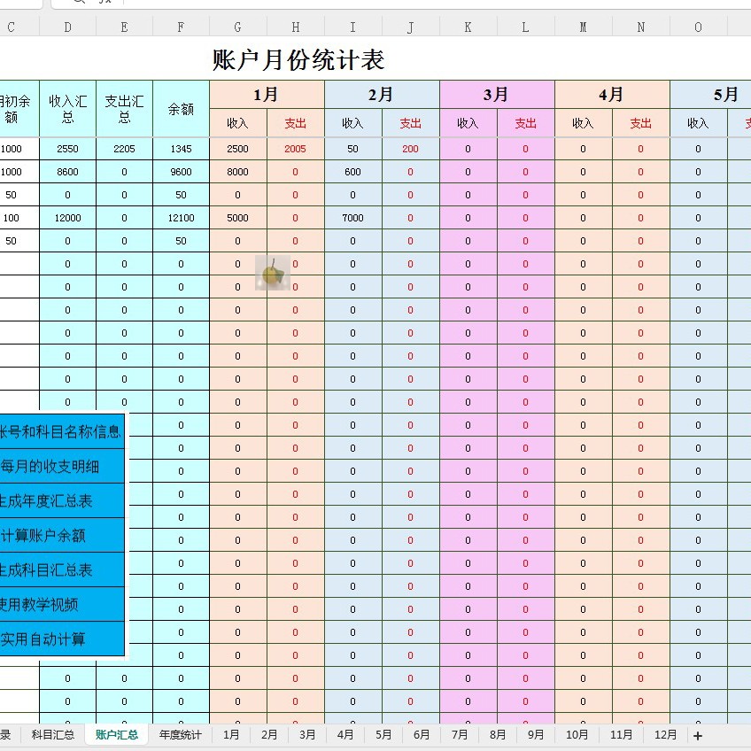 出纳内账管理/收支明细系统/流水登记年报表/电子表格Excel/wps