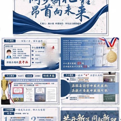 学生会主席团成员竞选，大学生干部竞选ppt模板，红/蓝配色
