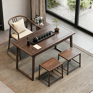 榆木阳台茶桌椅组合家用小型休闲茶台新中式茶几禅意实木喝茶桌椅