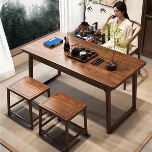 新中式榆木茶桌椅组合家用客厅小型休闲茶台禅意阳台茶桌喝茶桌椅