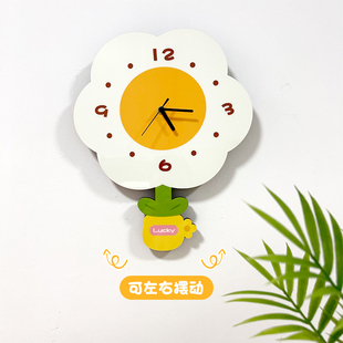 简约创意卡通文艺花朵钟表客厅餐厅静音挂钟花店网红可爱时钟ins