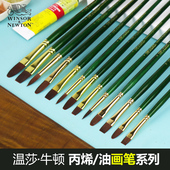 温莎牛顿丙烯油画笔高弹尼龙画笔圆头油画勾线笔水彩水粉画笔尖头榛形峰画笔丙烯油画初学者画笔套装
