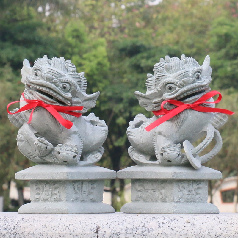 石狮子一对小号青石雕刻风水摆件看门镇宅家用大门口墓地守护装饰