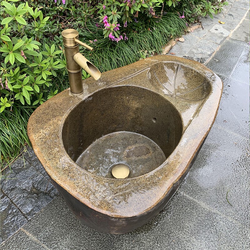 定制庭院拖把池整石墩布池家用阳台卫生间池地盆鹅卵石一体式户外