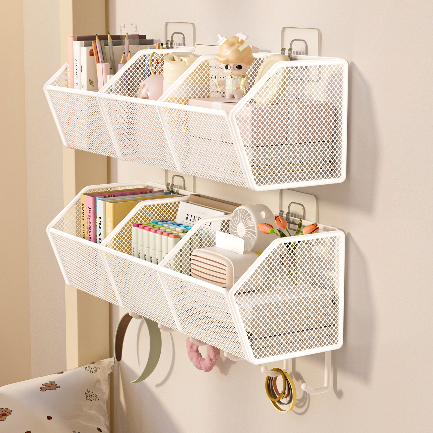 宿舍墙上置物架墙面悬空置物篮寝室壁挂收纳架床头上墙悬挂收纳筐