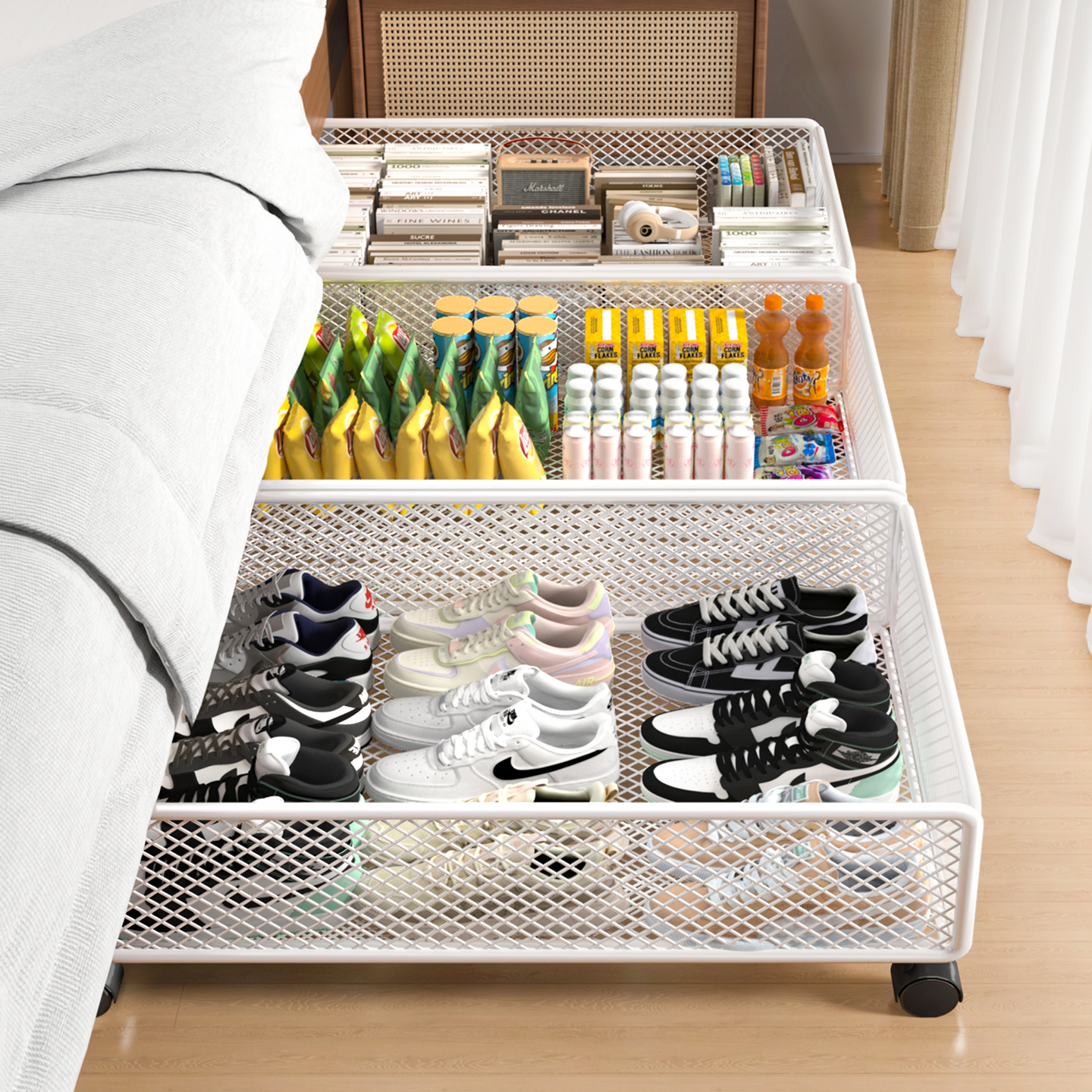 床底收纳箱带滑轮扁平抽屉式家用大容量鞋子杂物整理筐床下收纳箱