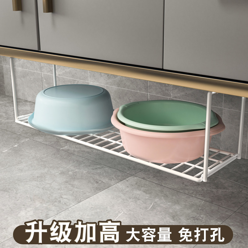 卫生间脸盆收纳架免打孔浴室拖鞋架悬挂盆子置物架洗手盆下盆架子