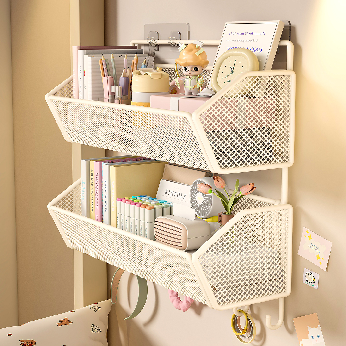 墙上置物架大学生宿舍挂篮免打孔上墙床头神器墙壁置物篮寝室好物