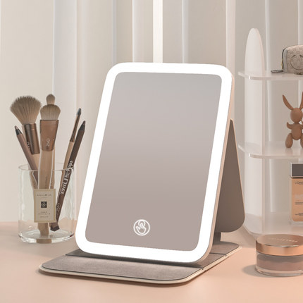 镜子便携带灯led化妆镜子家用学生宿舍桌面随身可折叠可立梳妆台