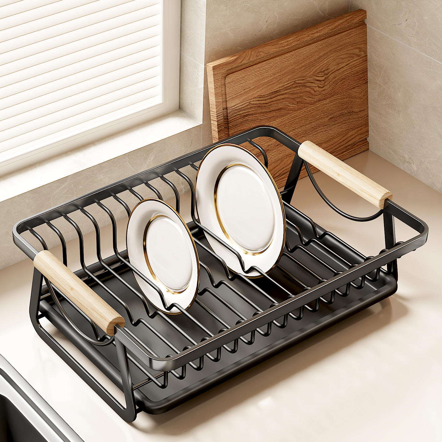厨房碗盘沥水架碗架碗碟收纳架铁艺简易小型家用带沥水碗筷收纳盒