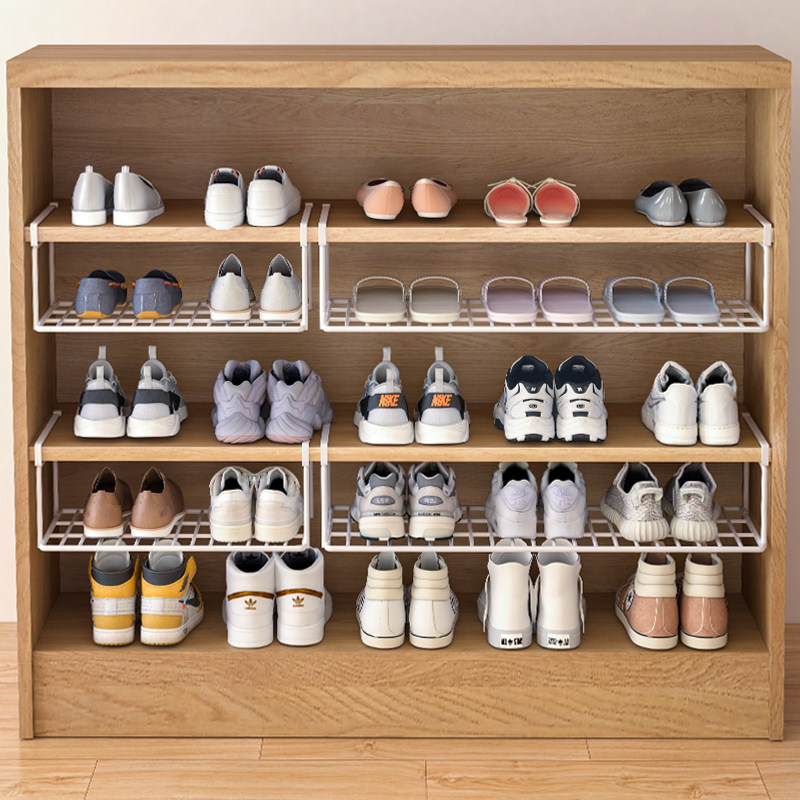 鞋子收纳架鞋柜分层隔板省空间简易家用下挂鞋托架可折叠放鞋神器_虎窝淘