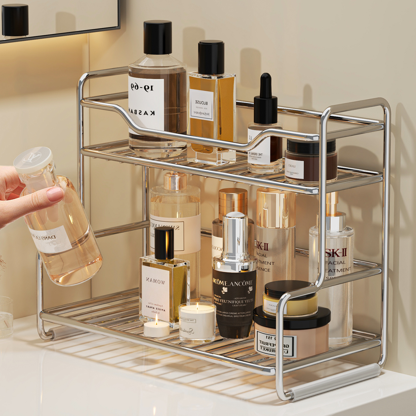 不锈钢洗漱台浴室置物架卫生间护肤化妆品架子双层洗手台收纳神器