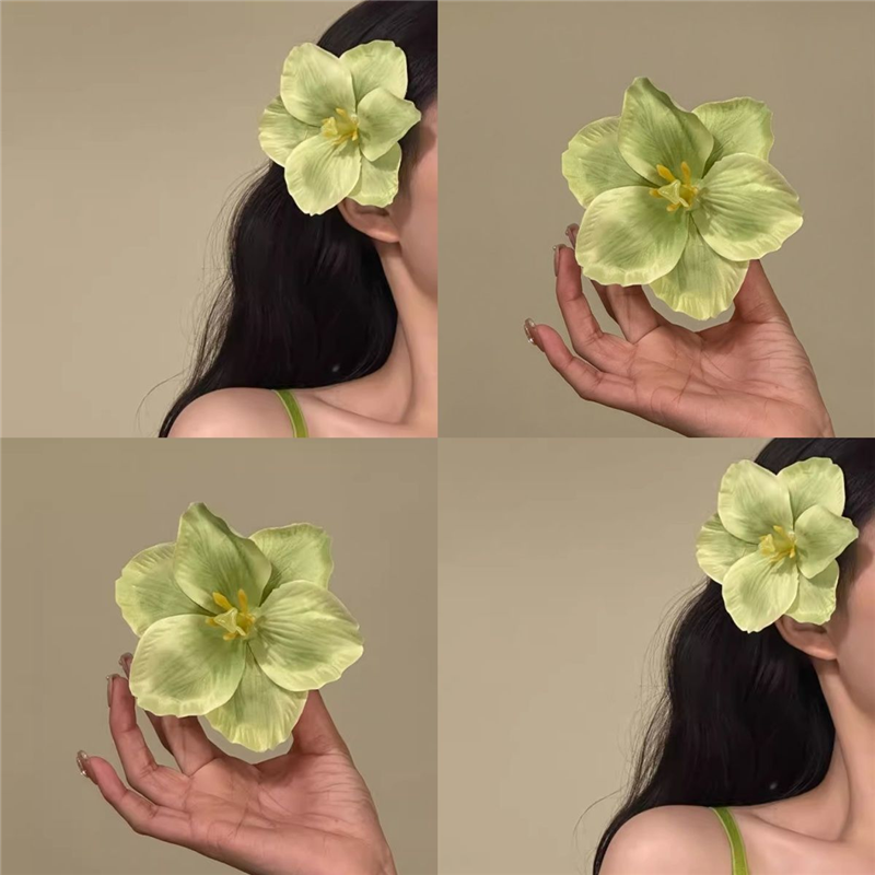 春日小众设计感绿色郁金香花朵氧气少女发夹度假风刘海侧边头饰