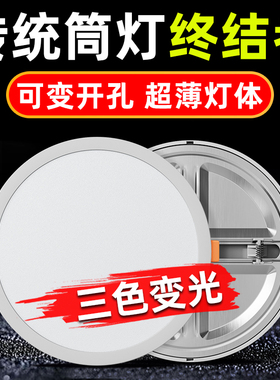 三色变光自由开孔面板灯超薄双色孔筒灯3寸4寸6寸圆形嵌入式孔灯