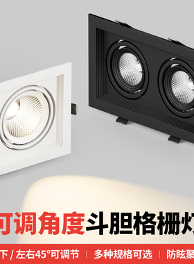 led格栅灯双头三头方形筒灯网格葡萄架铝嵌入式商用斗胆灯cob射灯