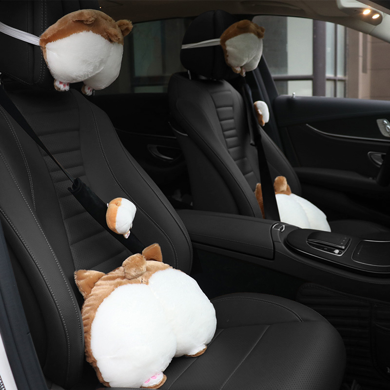 车载柯基汽车头枕腰靠套装可爱女创意个性时尚车用卡通靠枕护颈枕