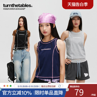 Turnthetables明线撞色印花背心马甲潮牌美式 复古运动t 新品