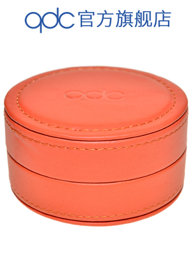 qdc橙色圆形耳机盒皮质耳麦收纳盒便携防震防摔上下扣盖配件包邮
