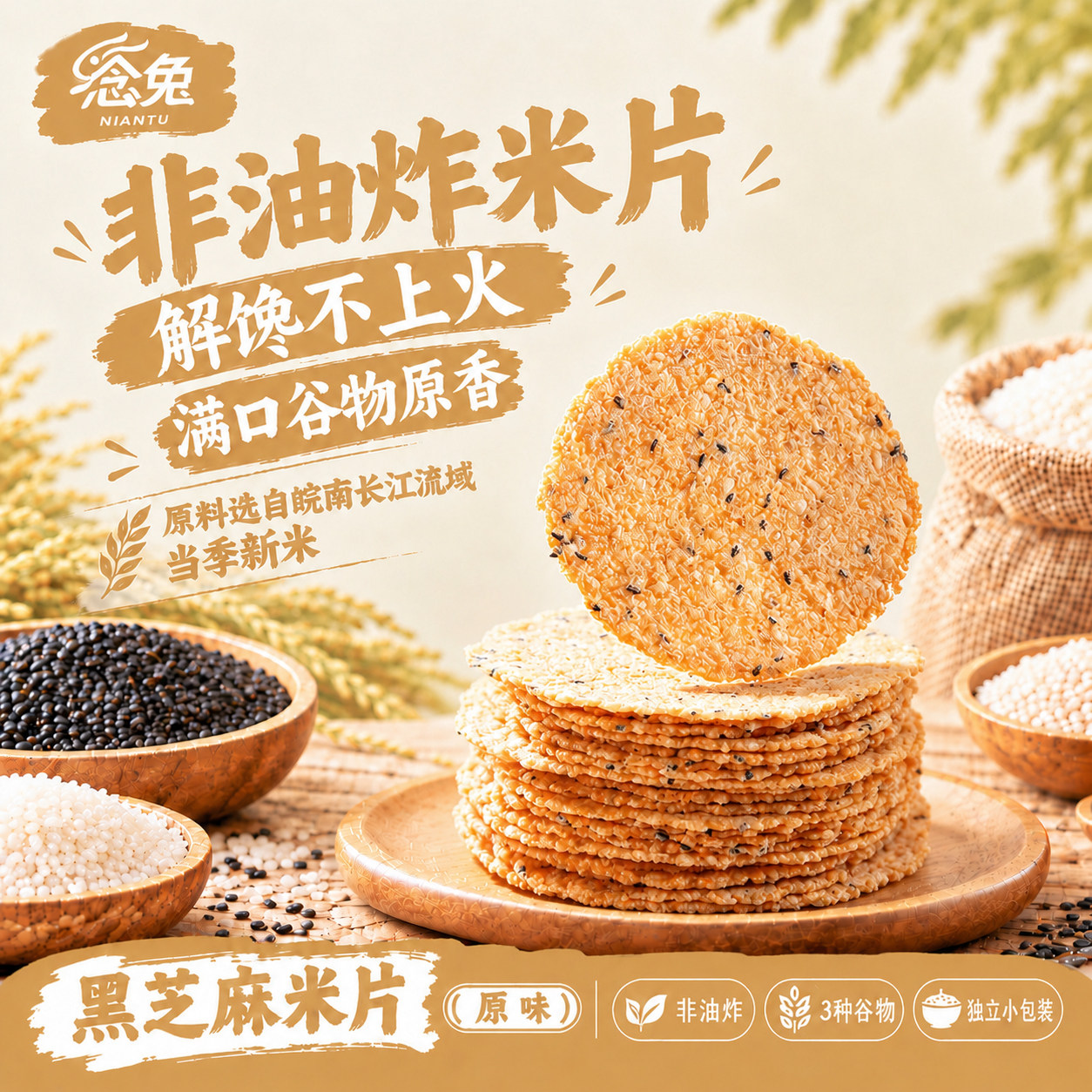 念兔黑芝麻米片非油炸锅巴