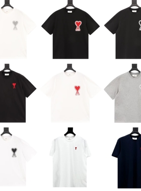 新款Aami 大爱心刺绣短袖情侣T恤夏季男女款宽松休闲上衣