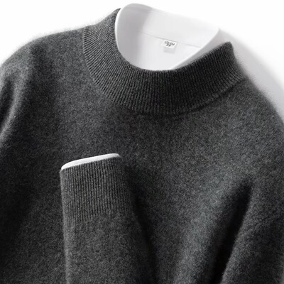 山羊绒衫男秋冬新款半高领加厚纯色针织毛衣商务休闲羊毛打底衫