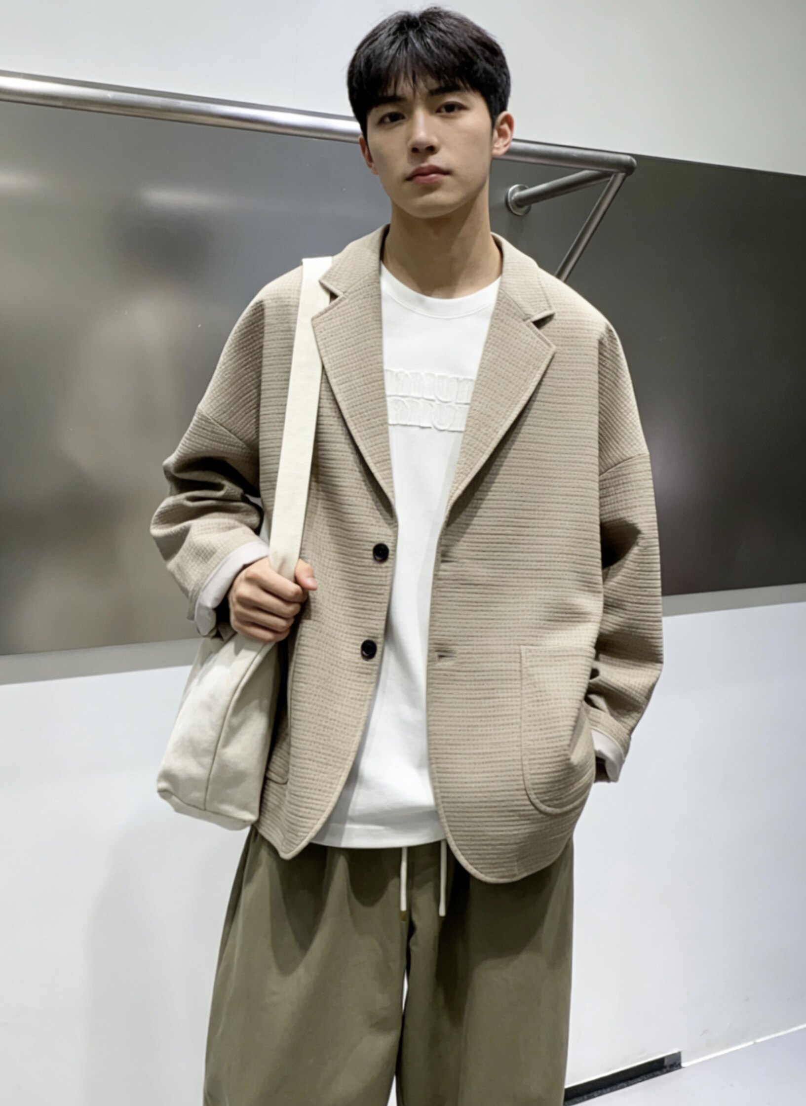 2026新款老钱风春秋季男士休闲复古华夫格西服宽松韩版西装外套潮