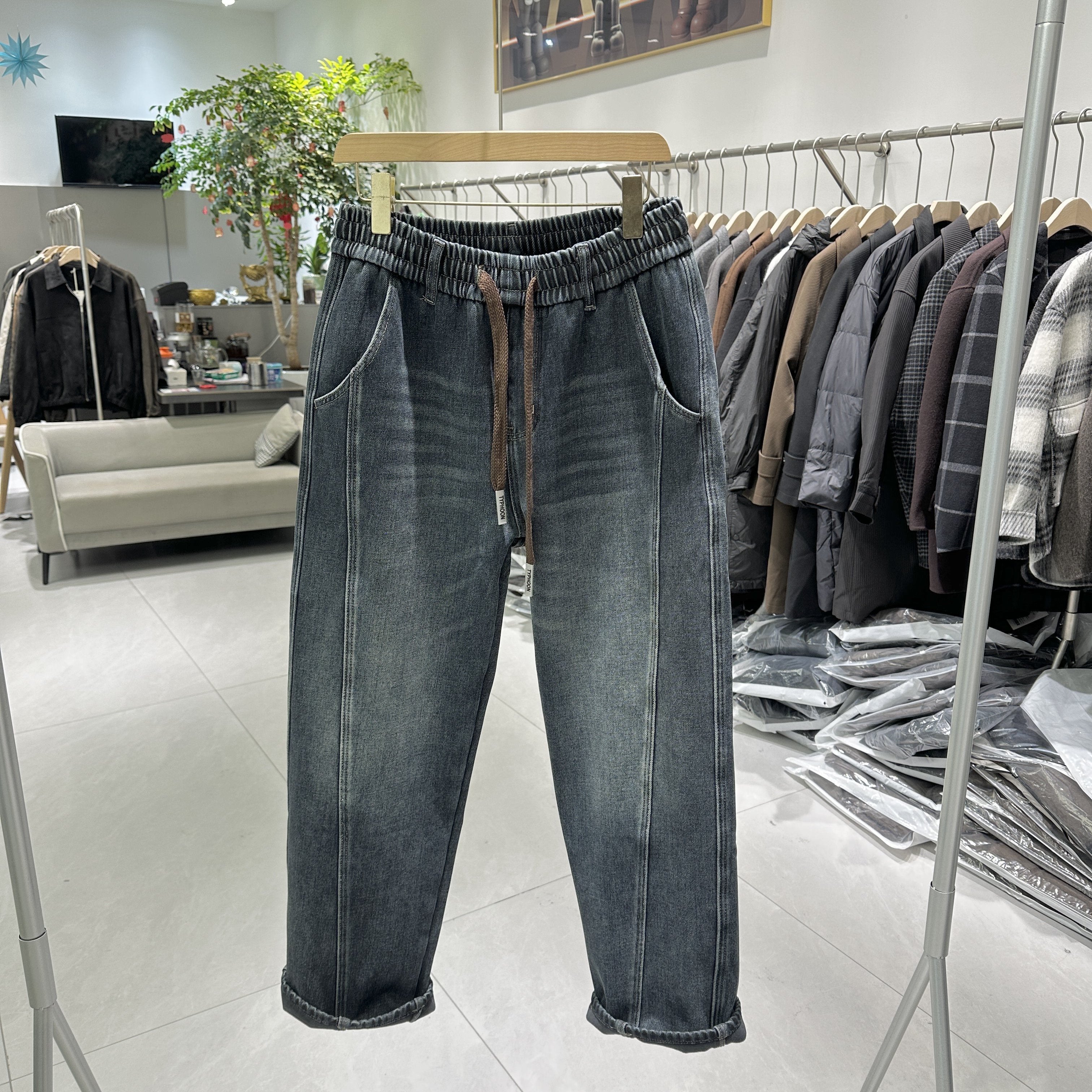 新款美式休闲加绒加厚裤子宽松百搭时尚松紧腰休闲直筒哈伦裤男,男装,大码下装,淘宝优惠券,粉丝福利购,淘宝优惠卷