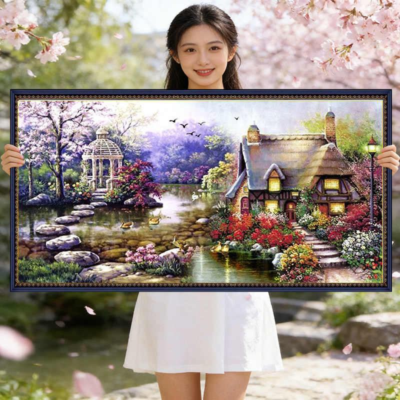 欧式油画2026新款自己手工刺绣高级感十字绣线绣满绣客厅梦幻家园