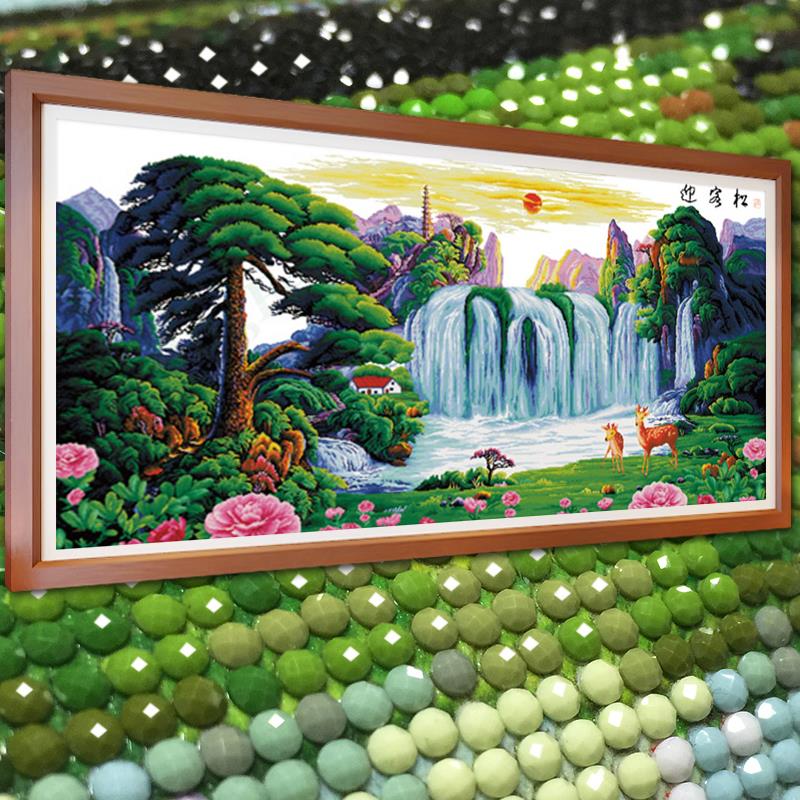 迎客松山水风景画2025清新款5D水晶钻石画满钻客厅贴钻十字绣卧室