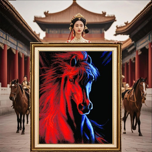 马到成功2026年新款自己手工刺绣十字绣线绣高级感客厅玄关竖版马