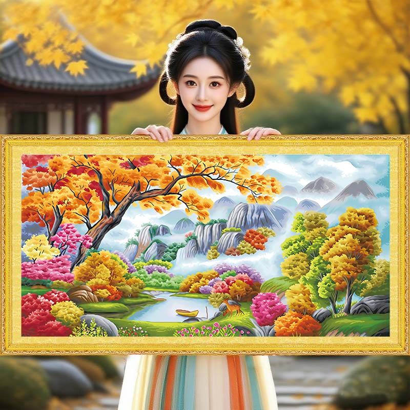 世外桃源2026新款自己手工刺绣十字绣线绣高端大气客厅风景山水画,居家布艺,十字绣套件,淘宝优惠券,粉丝福利购,淘宝优惠卷