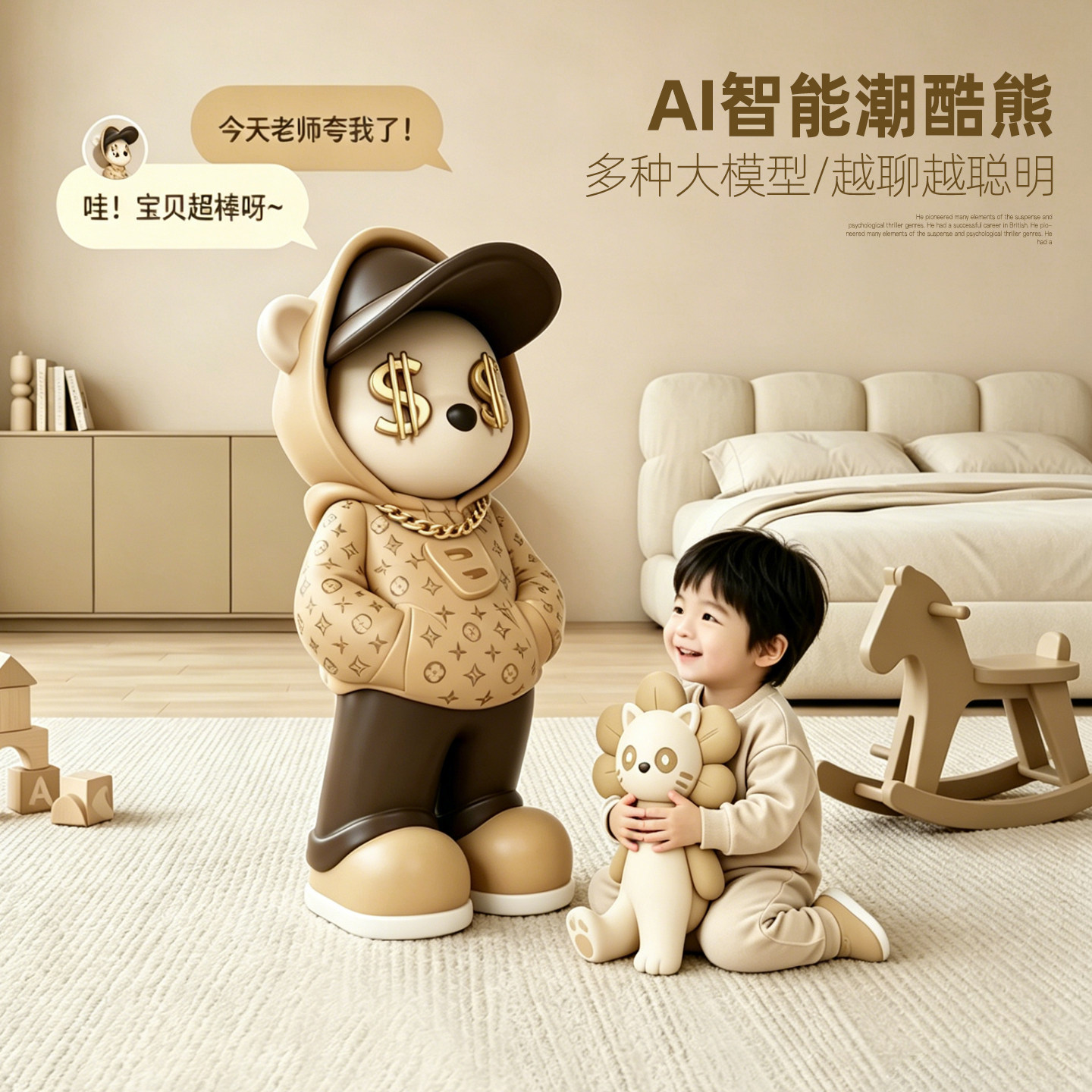 AI智能小熊大型落地摆件蓝牙音响互动客厅装饰品乔迁新居开业礼物